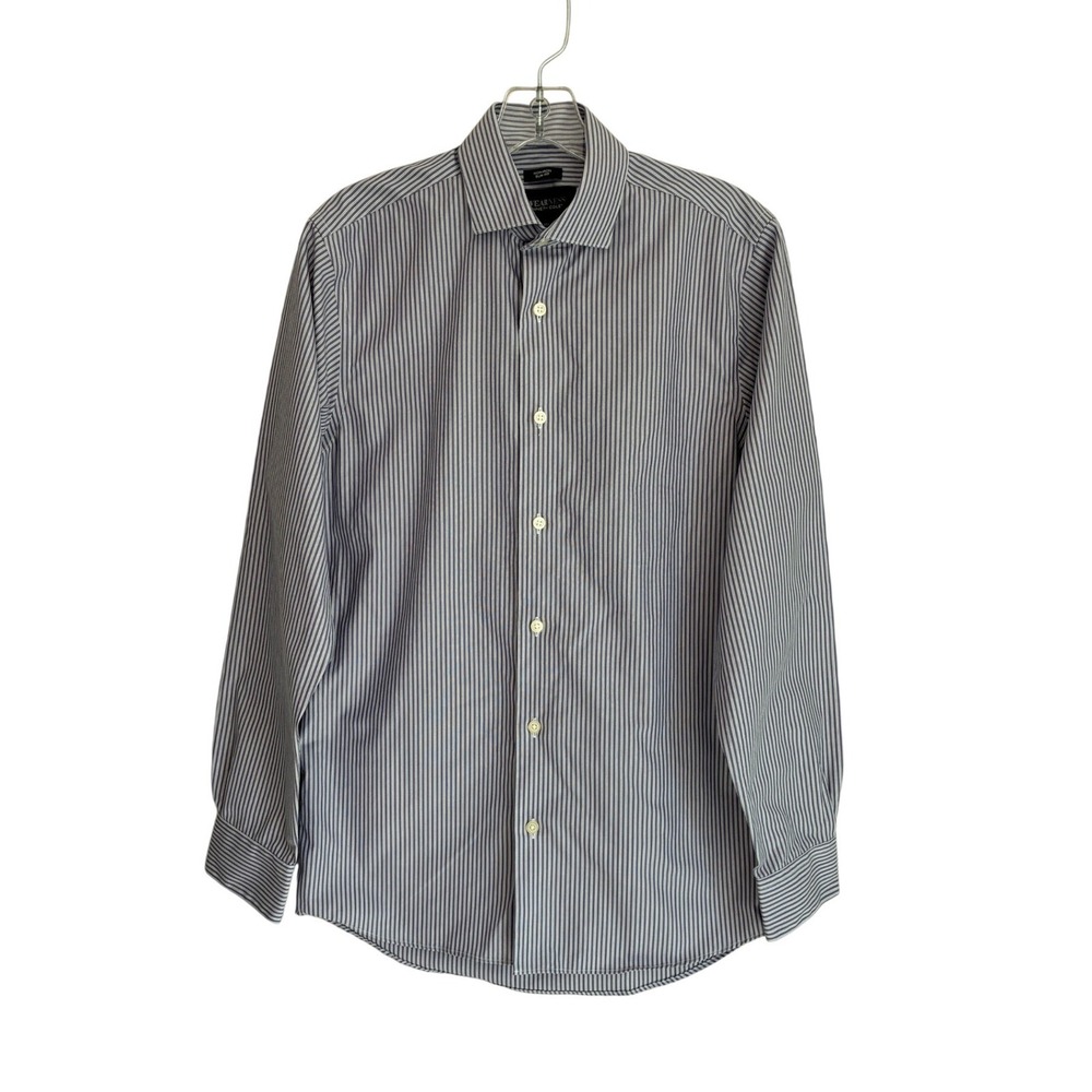 Awearness Kenneth Cole Mens Blue Striped Slim Fit Non-Iron Shirt 14.5 32/33